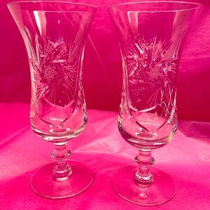 PAIR OF PINWHEEL AND FAN CUT DESIGN ICED TEA CRYSTAL GLASSES